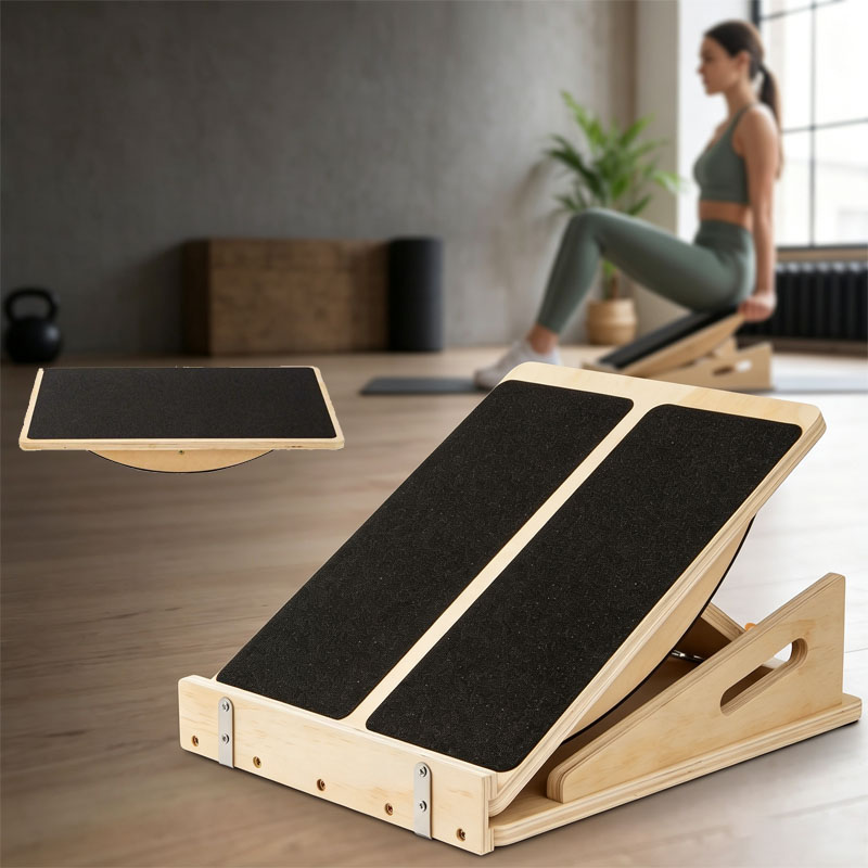 Home Gym Routine - 2-in-1 木製バランスボード＆ふくらはぎストレッチャー傾斜ボード、角度調整可能、滑り止め木製フットストレッチボード、足首・かかと・脚のストレッチ、体幹強化バランストレーニング、理学療法ホームジムトレーニング器具