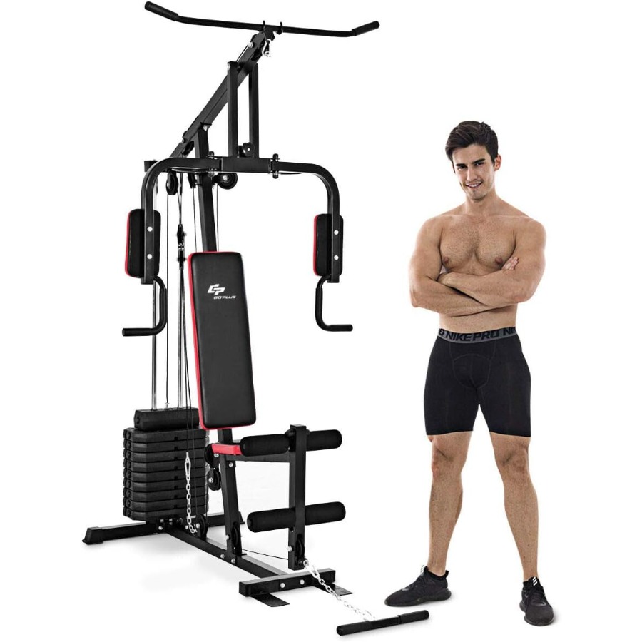 Leg Home Gym Workout - 多機能ホームジムシステム。100ポンドのウェイトスタックを備えたワークアウトステーション。全身を鍛えるためのラットプルダウンマシンなどのトレーニング器具。